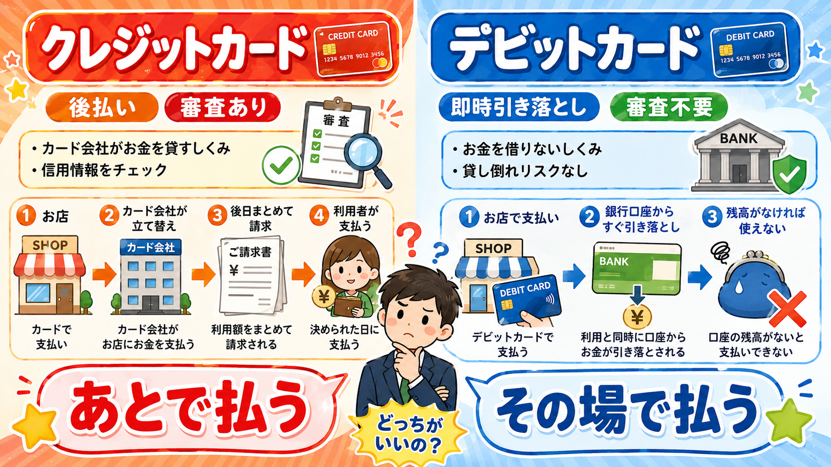 クレジットカードとデビットカード違い図解