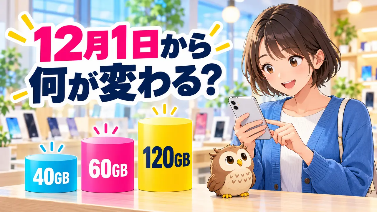ahamoの12月1日からの40GB・60GB・120GBへの変更を確認する女性