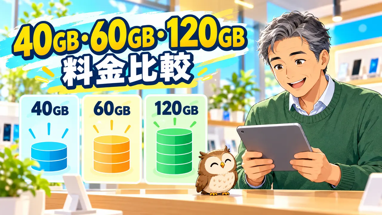 ahamoの40GB・60GB・120GBの容量別料金を比べる男性