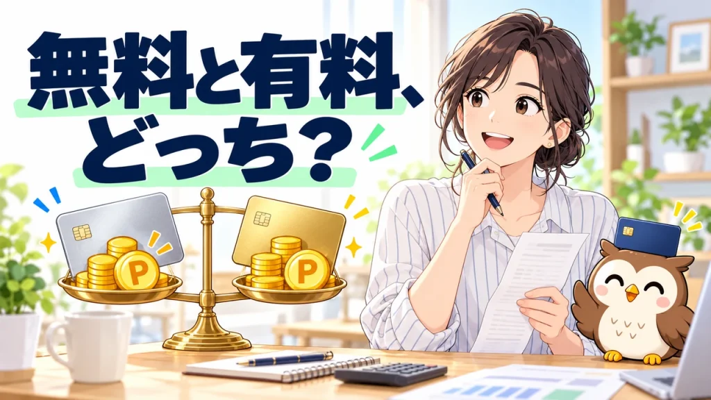 アイキャッチを比較する人物とフクロウのイラスト