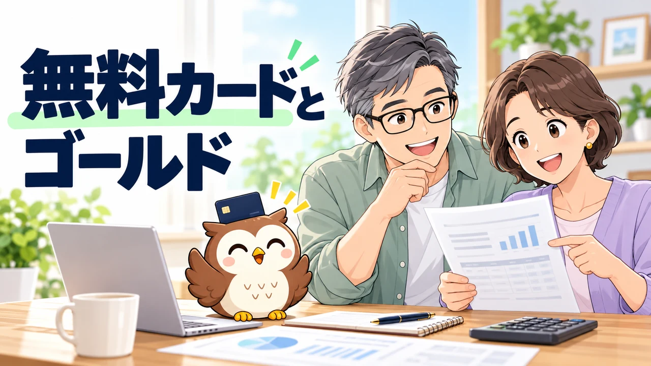 年会費無料カードと有料カードを比較するイラスト