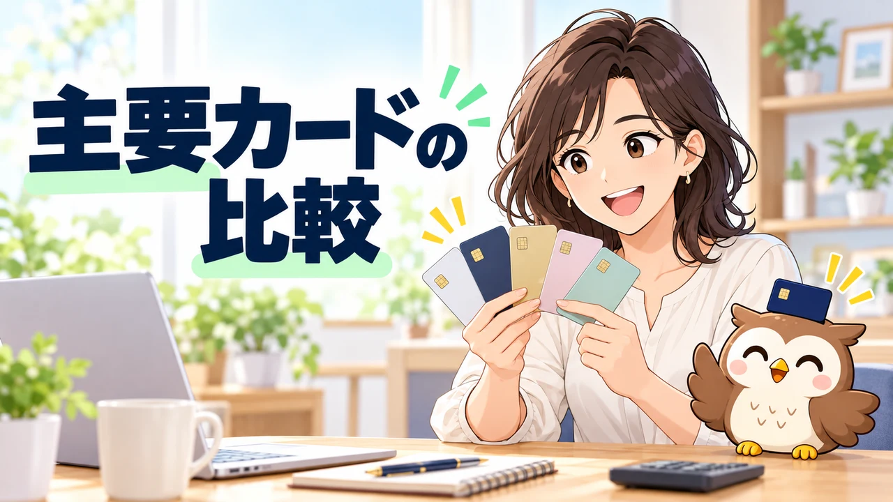 年会費無料カードと有料カードを比較するイラスト