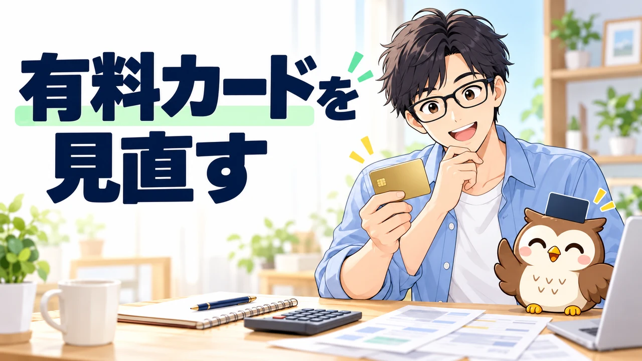 年会費無料カードと有料カードを比較するイラスト