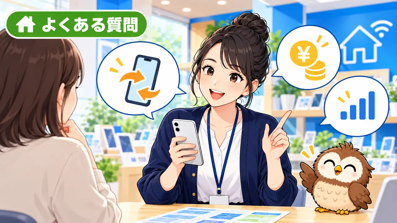 auから格安SIMへの乗り換えでよくある質問を確認するイラスト