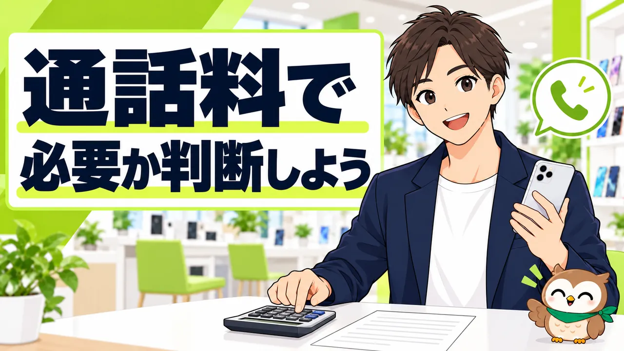 ahamoの通話料金とかけ放題の必要性を計算するイラスト