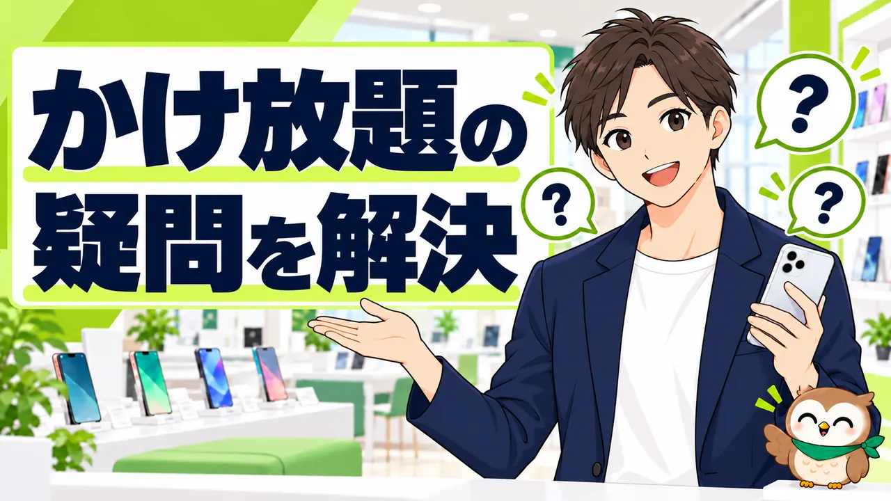 ahamoのかけ放題でよくある疑問に答える男性スタッフ