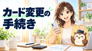 アイキャッチを説明する人物とフクロウのイラスト