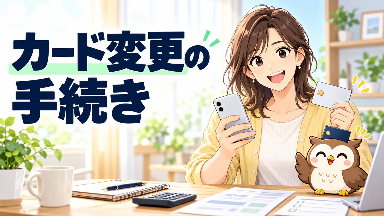アイキャッチを説明する人物とフクロウのイラスト