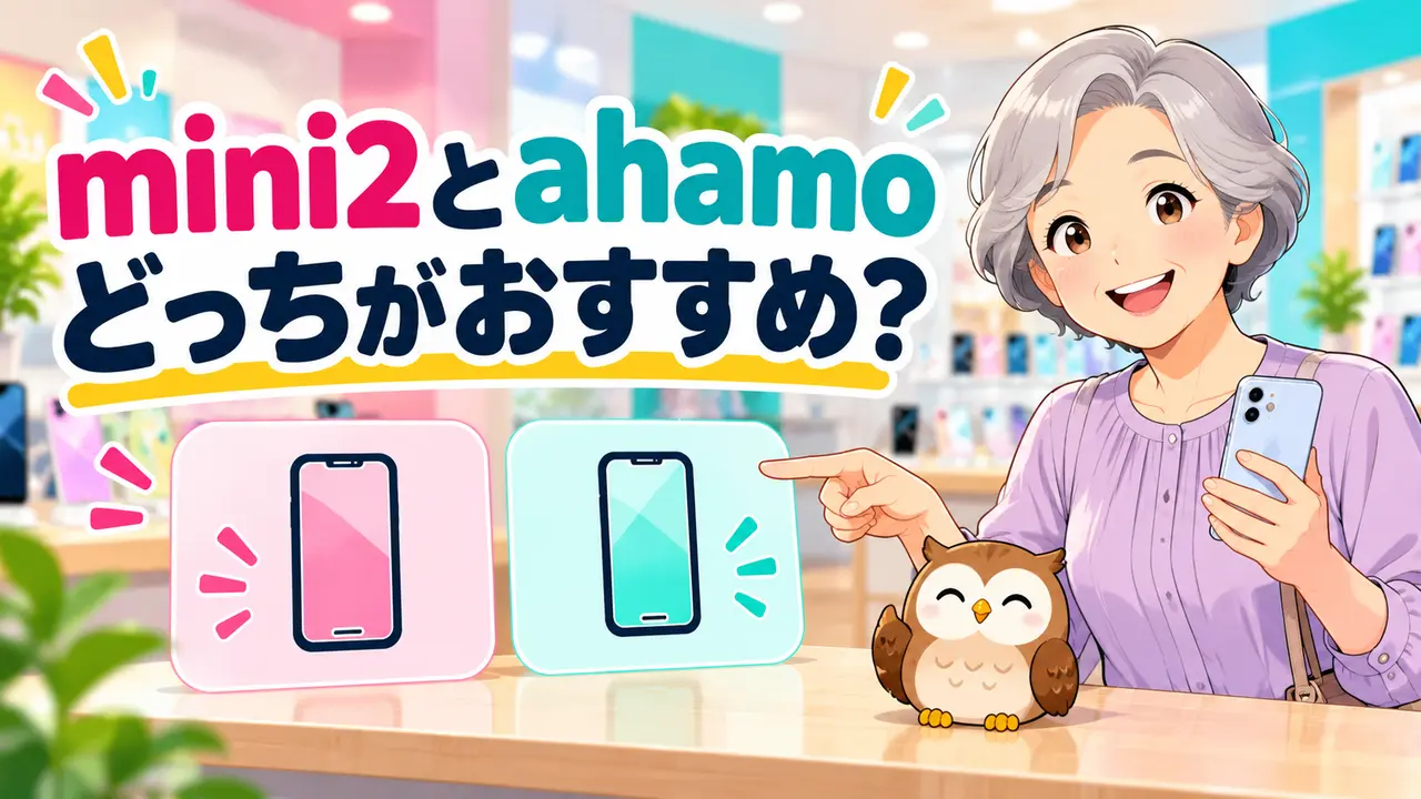 ドコモmini2とahamoの選び方を考えるシニア女性