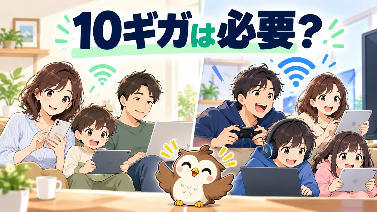 10ギガ光回線は必要？一般家庭なら1ギガで十分？のイラスト