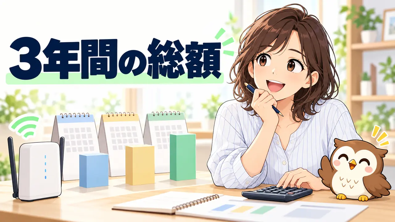 光回線の3年間の総額をカレンダーと電卓で比較