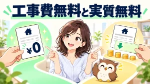 工事費無料と実質無料の仕組みを比べるイラスト