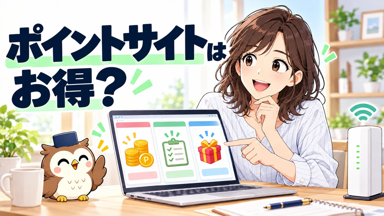 光回線をポイントサイト経由で申し込むべきか考えるイラスト