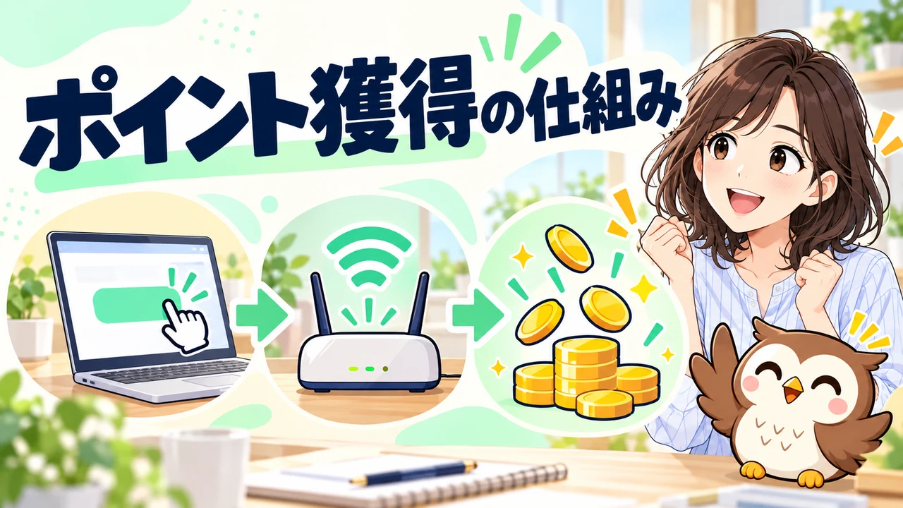 光回線の申込みとポイント獲得の仕組みを示すイラスト