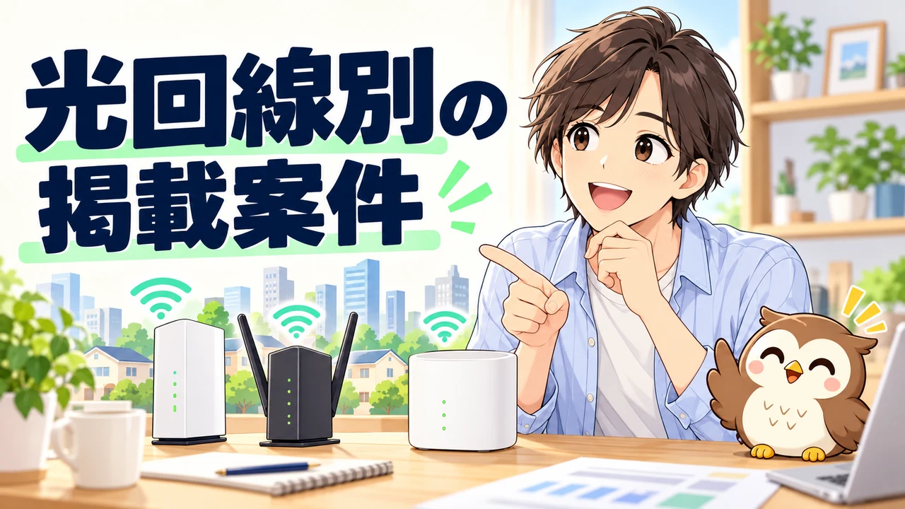 光回線ごとのポイントサイト掲載案件を確認するイラスト