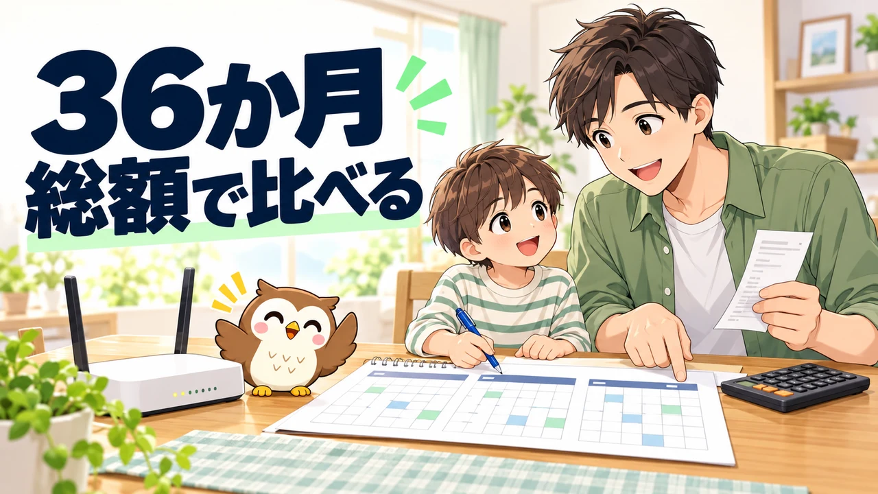 36か月の支払い総額で光回線の窓口を比較するイラスト