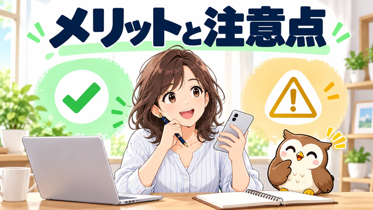 ポイントサイト経由のメリットと注意点を確認するイラスト