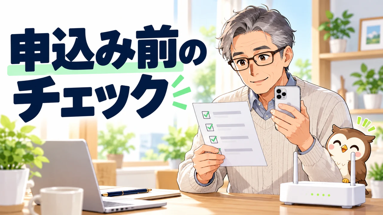 光回線を申し込む前に条件を確認するイラスト