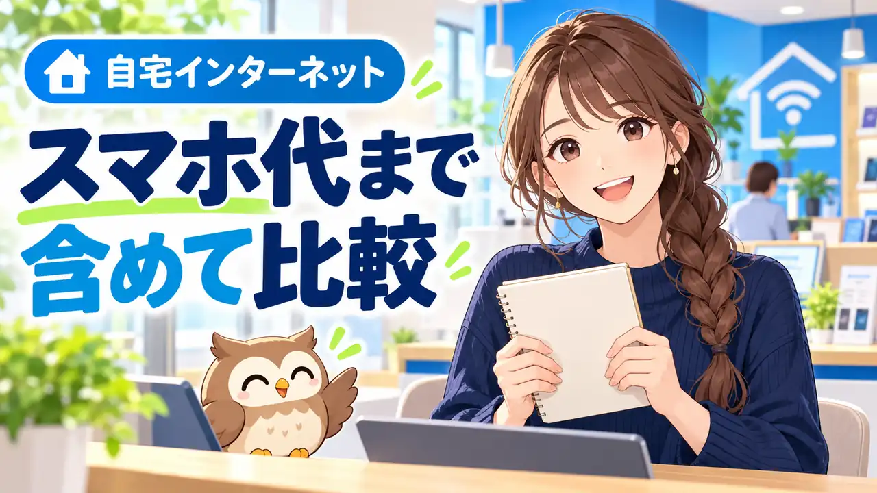 スマホ料金と自宅ネットの総額を比較するイラスト