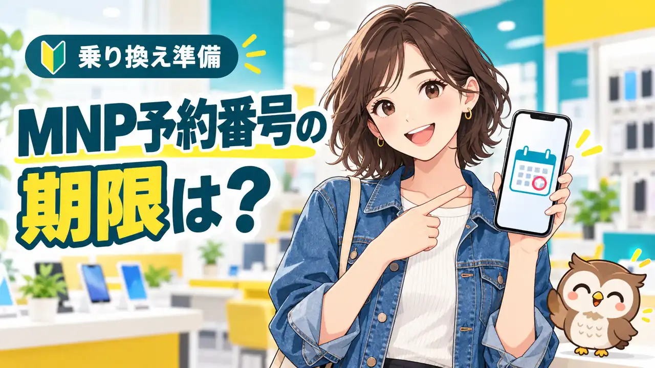 MNP予約番号の有効期限と申込手順を案内するイラスト