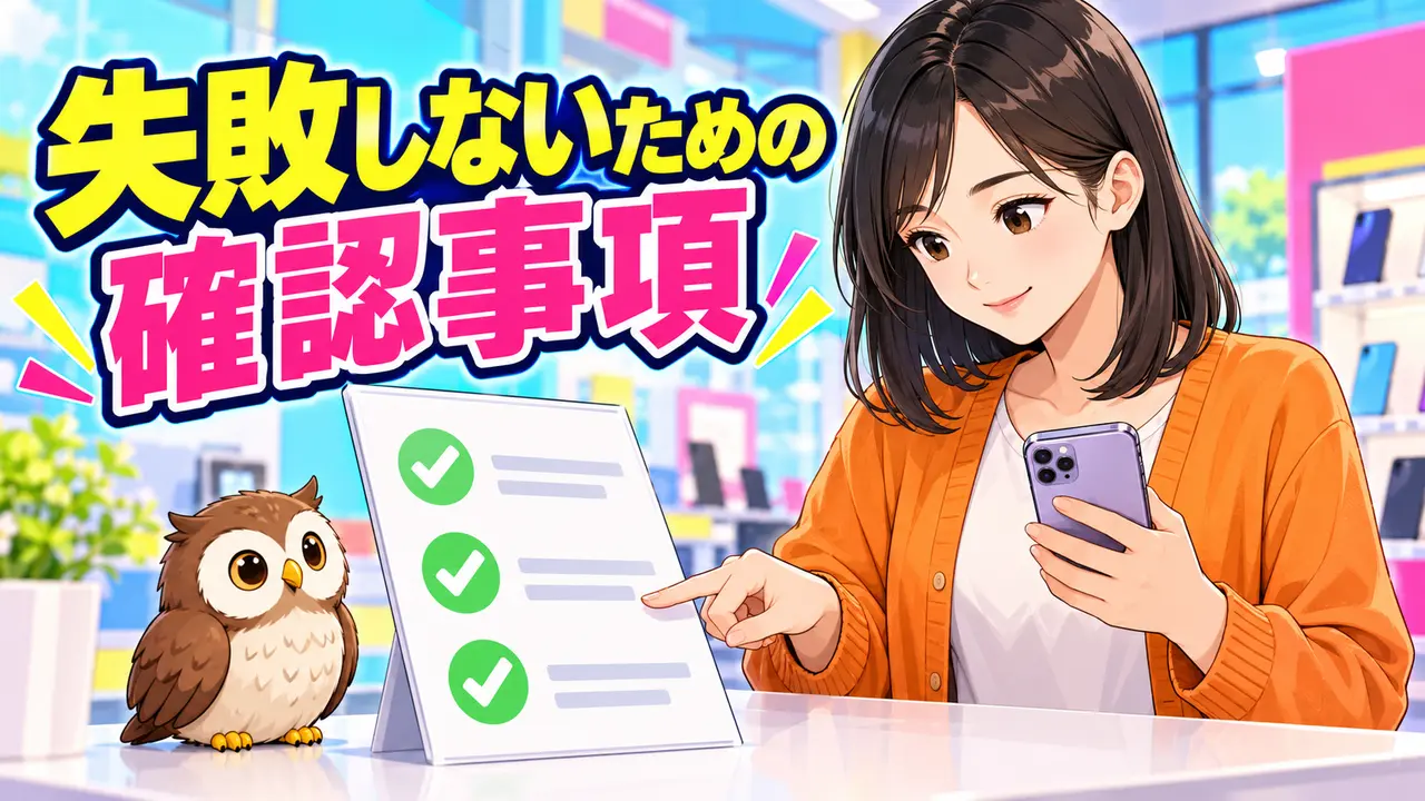 MNPワンストップの申込み前のチェックリストを確認する女性
