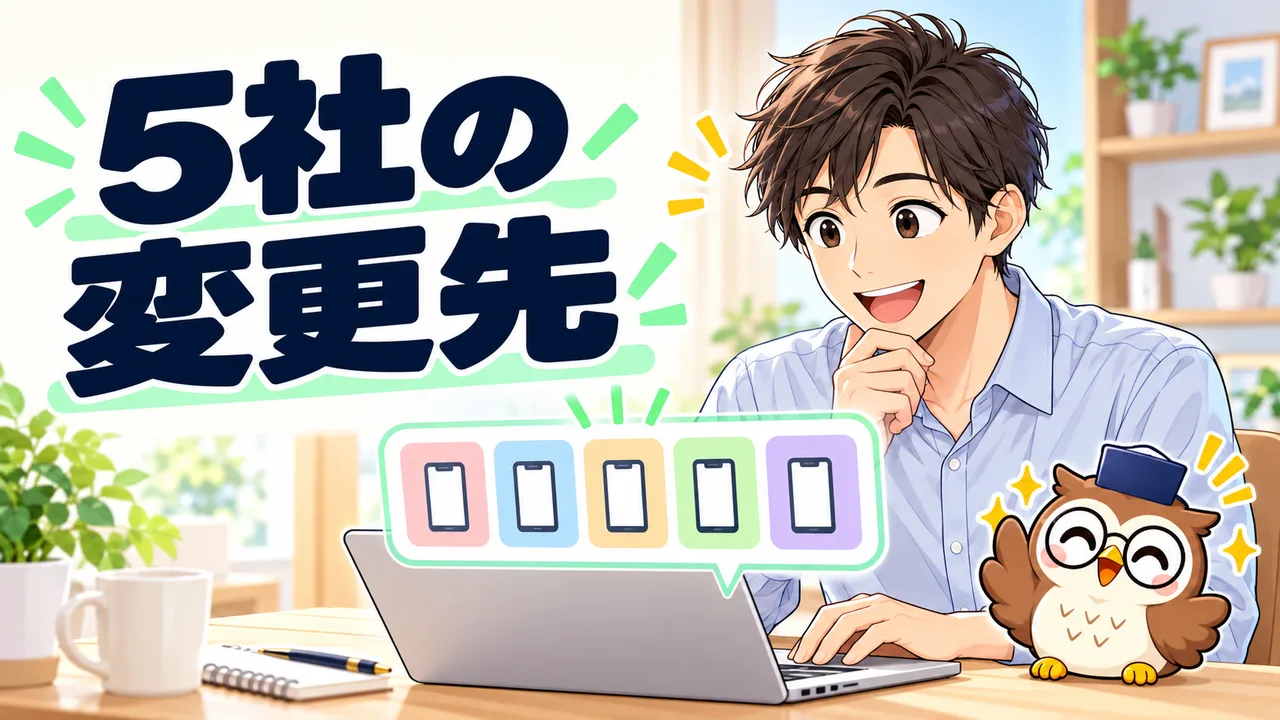 通信会社5社の支払いカード変更先を確認するイラスト
