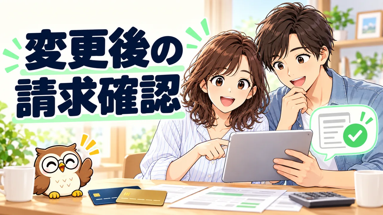 変更後の携帯料金請求を確認するイラスト