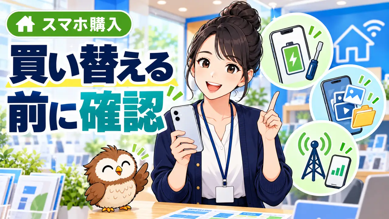 スマホの買い替えを急がなくてもよい場合を説明するイラスト