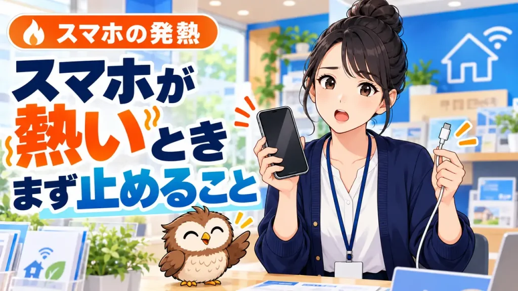 スマホの発熱時の対処を案内するイラスト