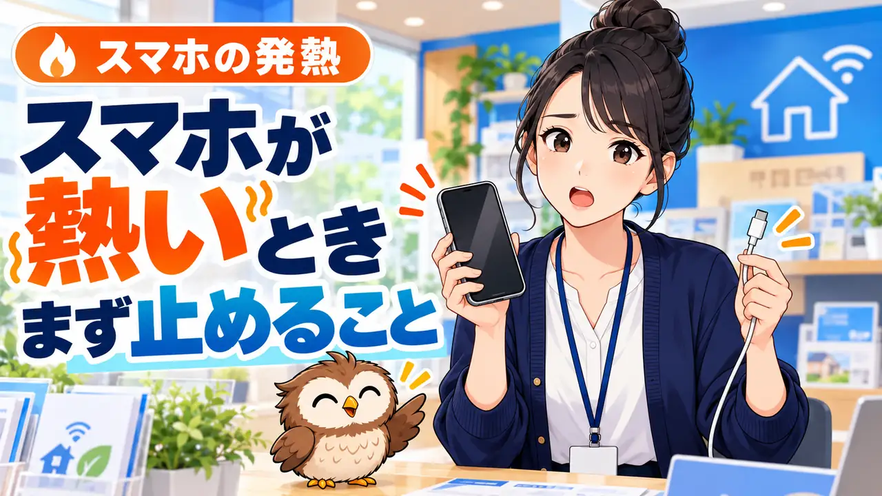 スマホの発熱時の対処を案内するイラスト