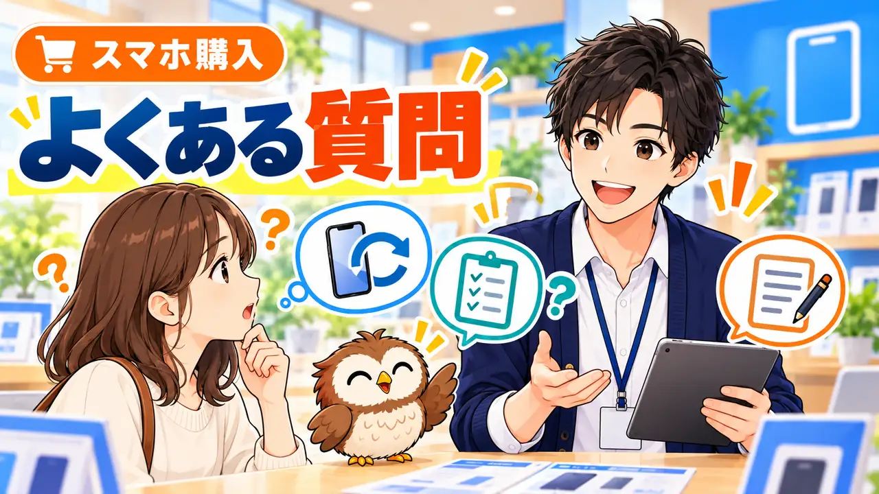 1円スマホについてよくある質問を説明するイラスト