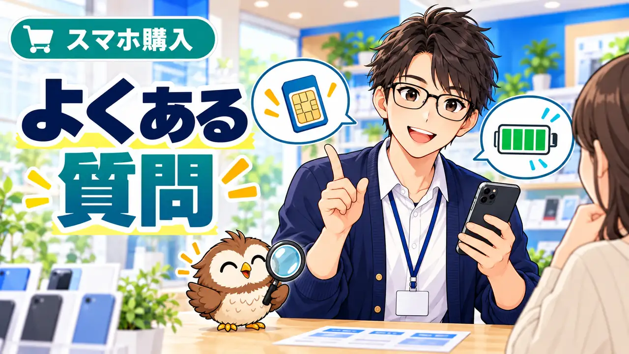 中古スマホについてよくある質問を説明するイラスト
