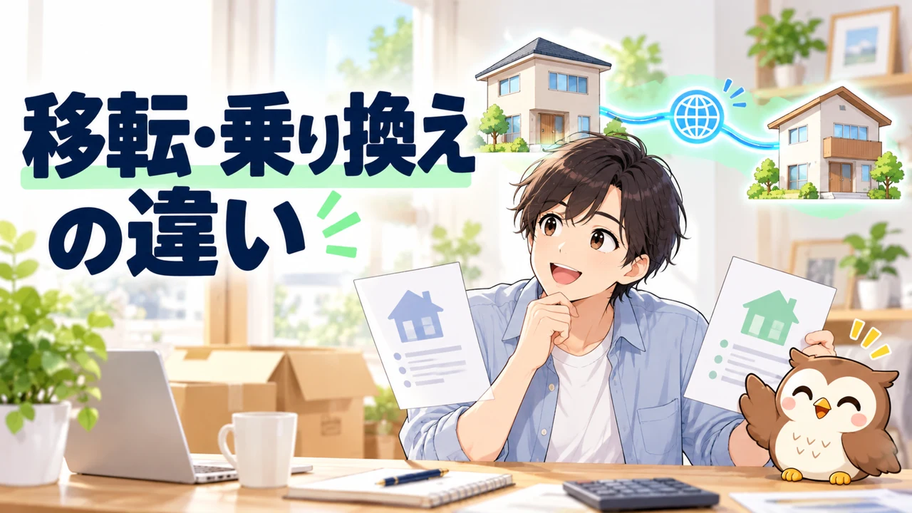 光回線の移転と乗り換えの違いを考えるイラスト