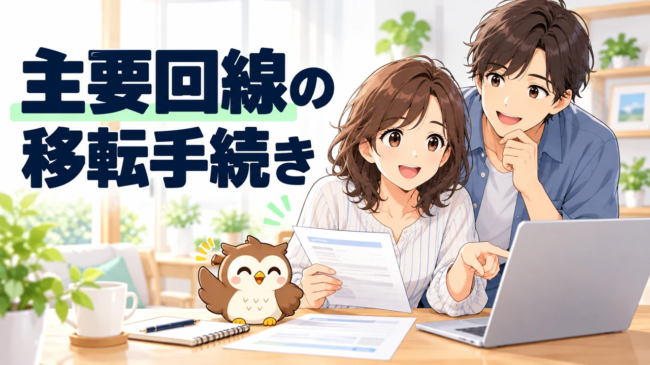 主な光回線の移転手続きを確認するイラスト