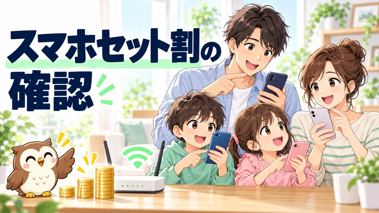 家族のスマホセット割を確認するイラスト