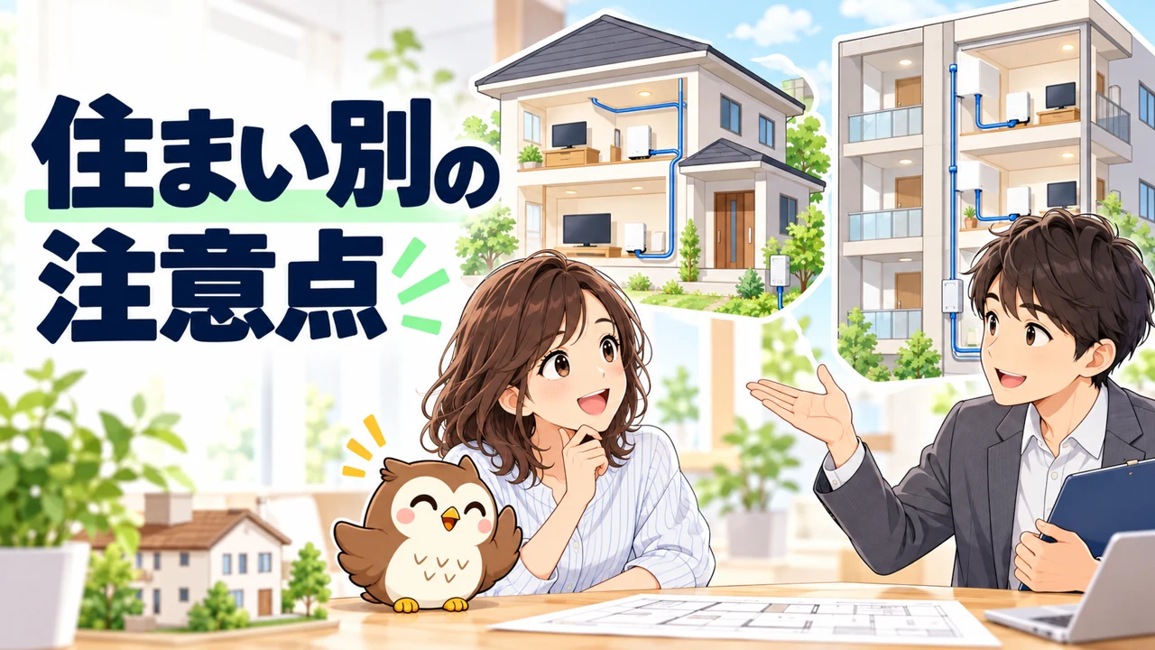 戸建てとマンションの光回線設備を確認するイラスト