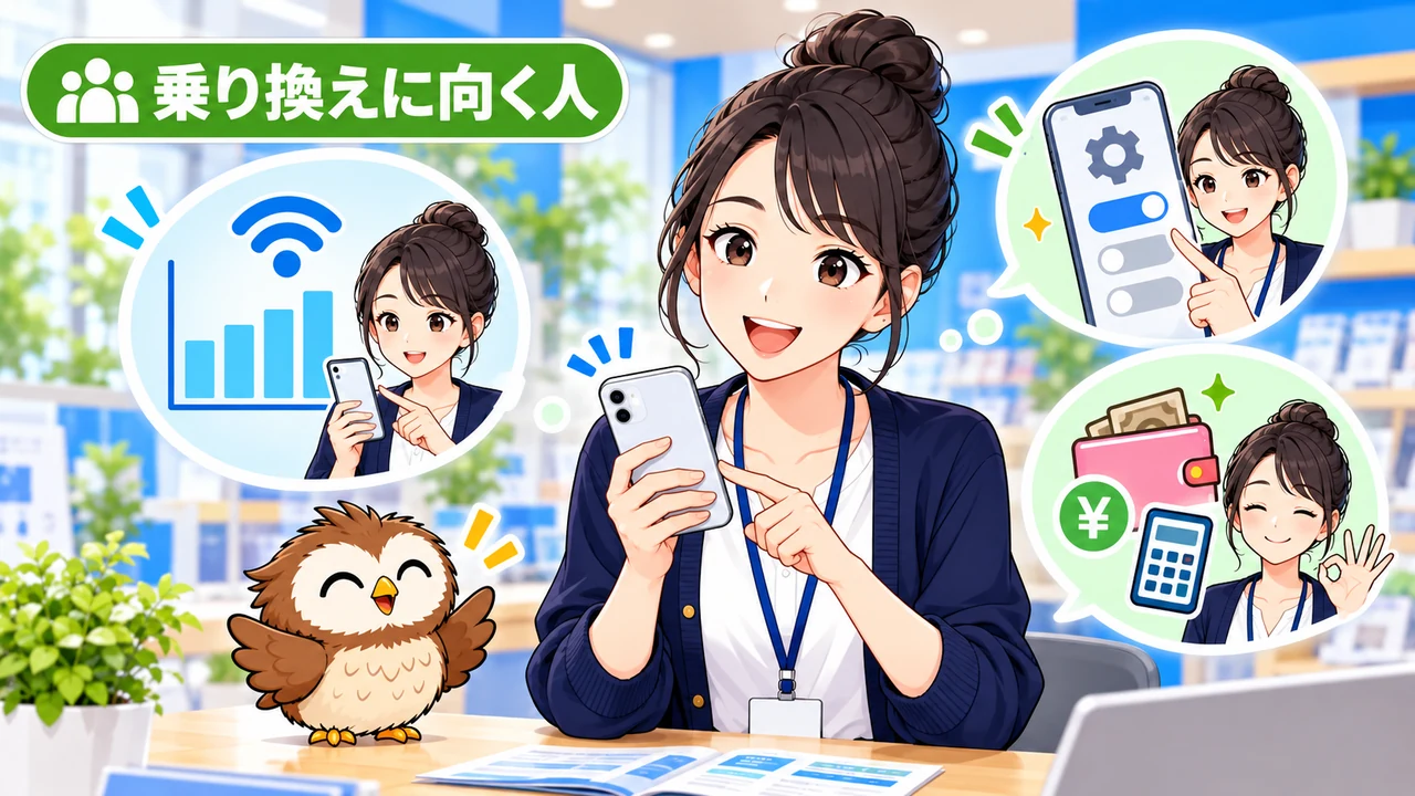 通信量・設定・家計を確認して格安SIMへの乗り換えを判断するイラスト
