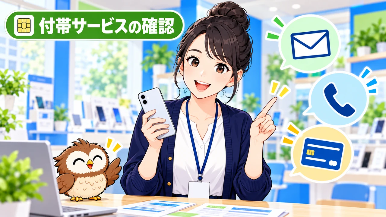 乗り換え前にキャリアメール・通話・決済サービスを確認するイラスト