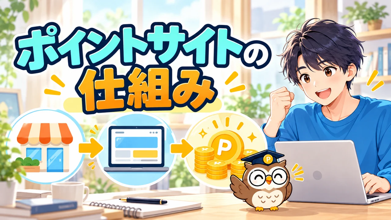 広告主からポイントサイトを経由して利用者へ還元される仕組み