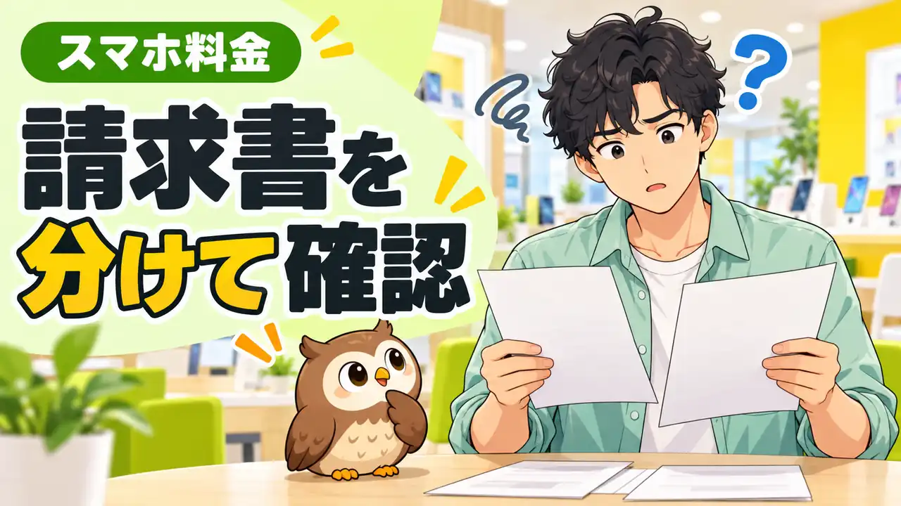 スマホ代の請求書の内訳を確認するイラスト