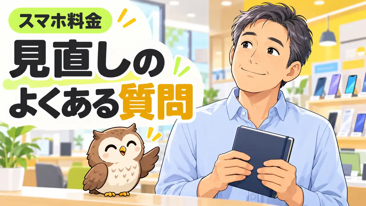 スマホ代の見直しでよくある質問を説明するイラスト