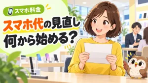 スマホ代の見直しを始める手順を説明するイラスト