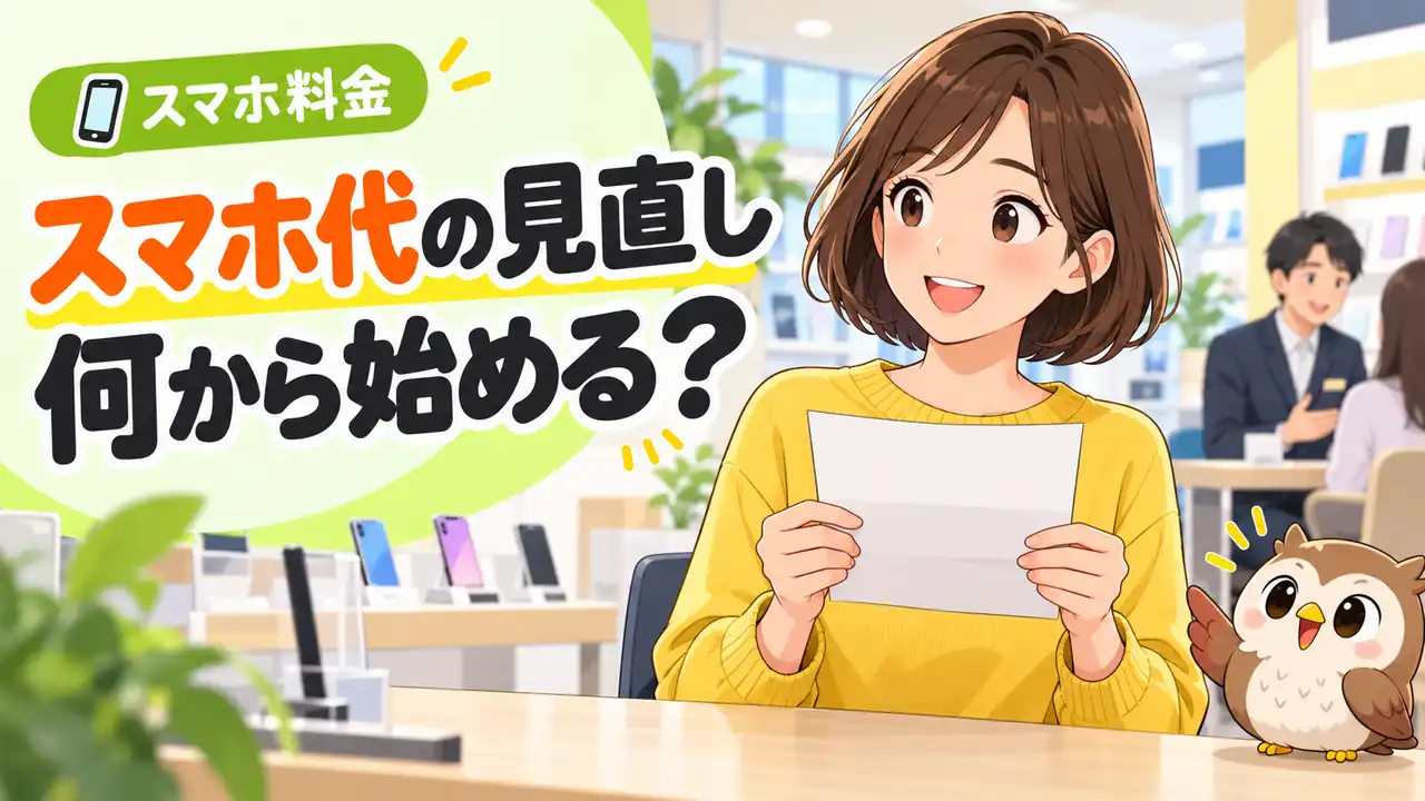 スマホ代の見直しを始める手順を説明するイラスト
