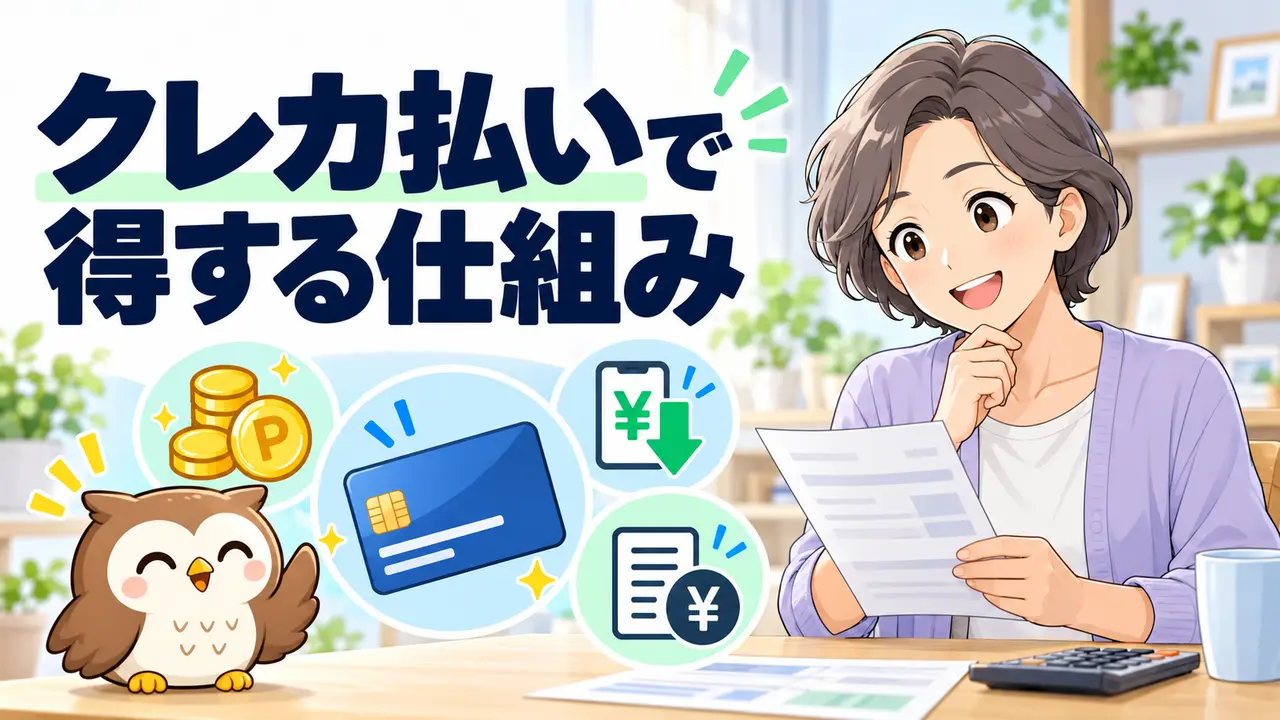 ポイント・月額割引・年会費の3つを比較するイラスト