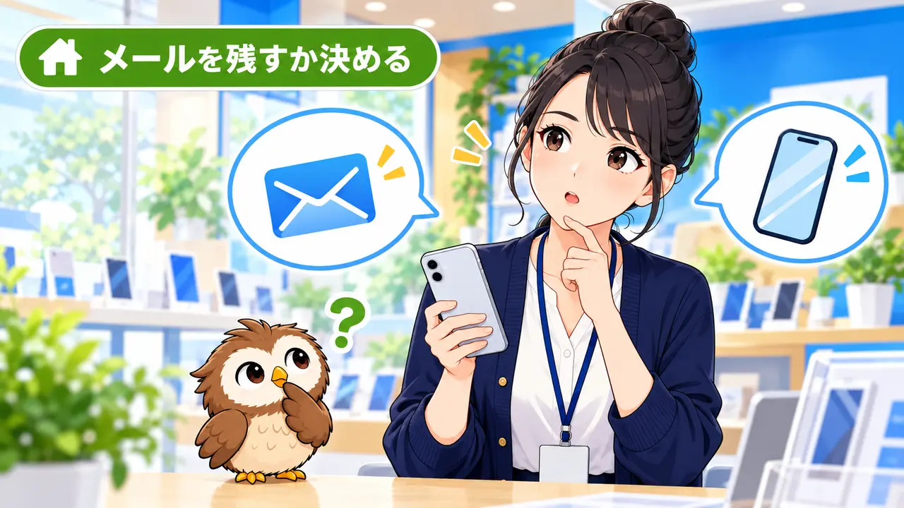 ソフトバンクのメールアドレスを乗り換え後も残すか考えるイラスト