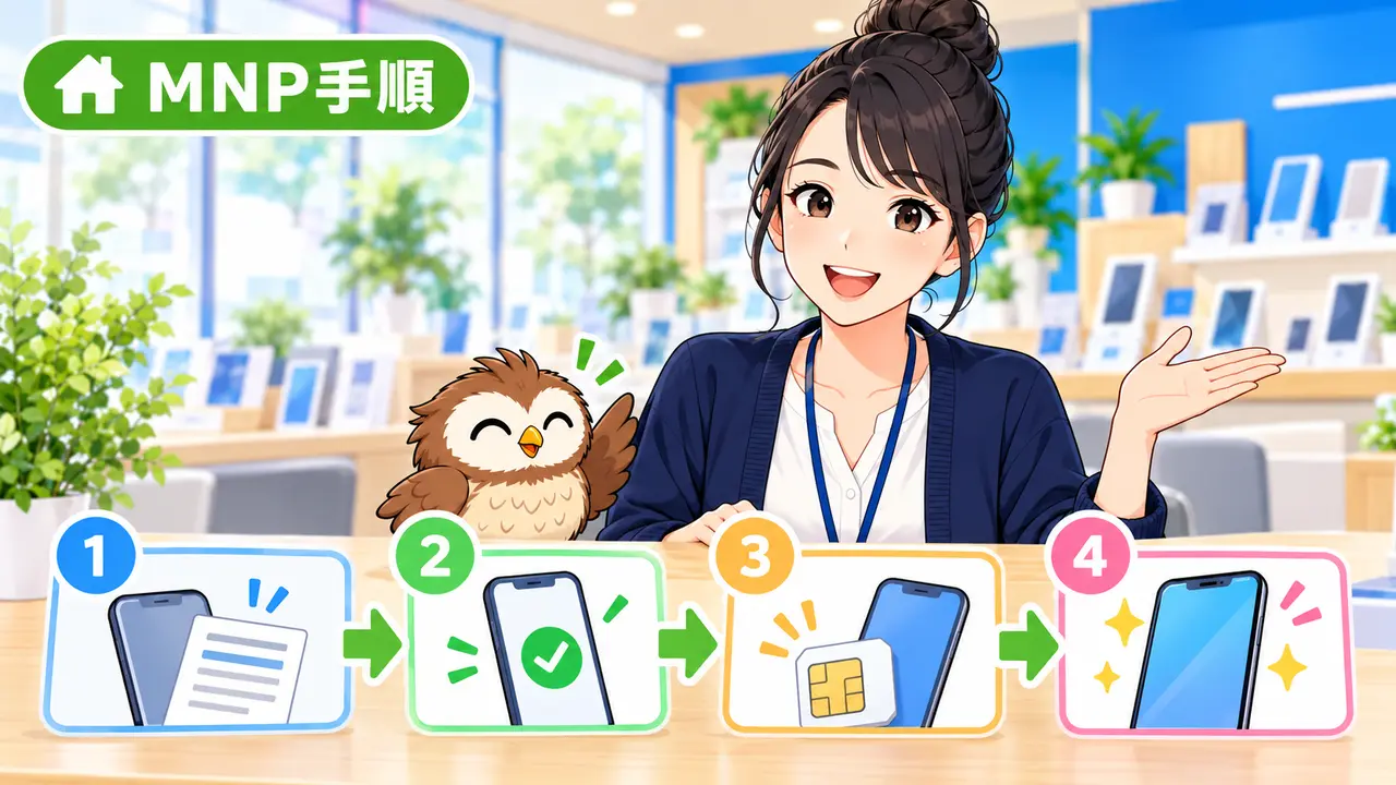 ソフトバンクから他社へMNPする手順を説明するイラスト