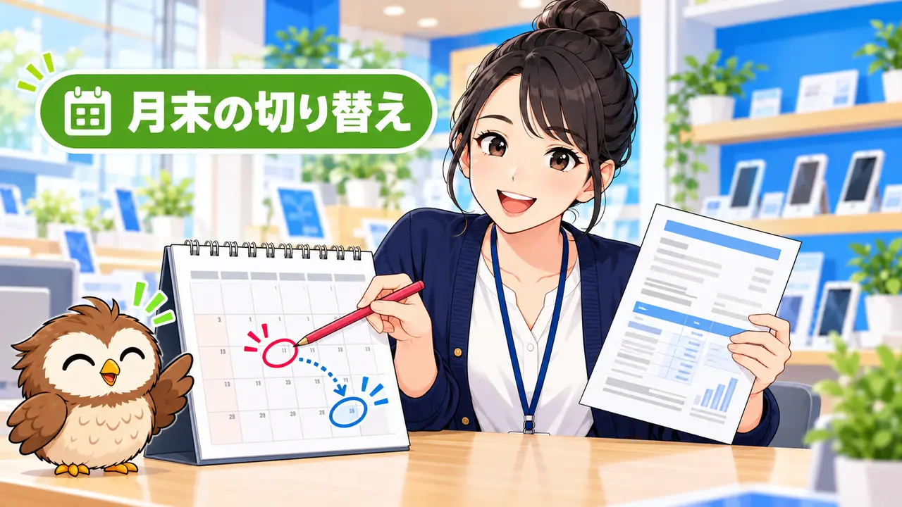 月末の乗り換えで申込日と開通日を確認するイラスト