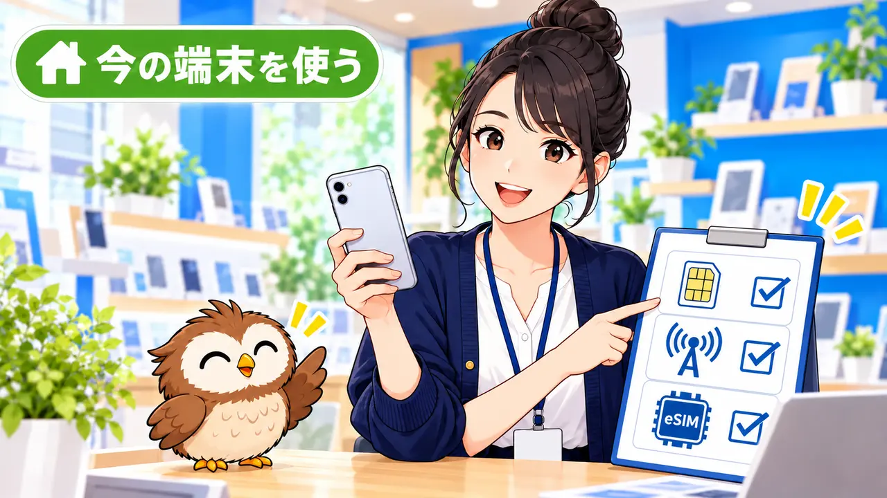 ソフトバンクのスマホをそのまま使うためのSIMと対応回線を確認するイラスト