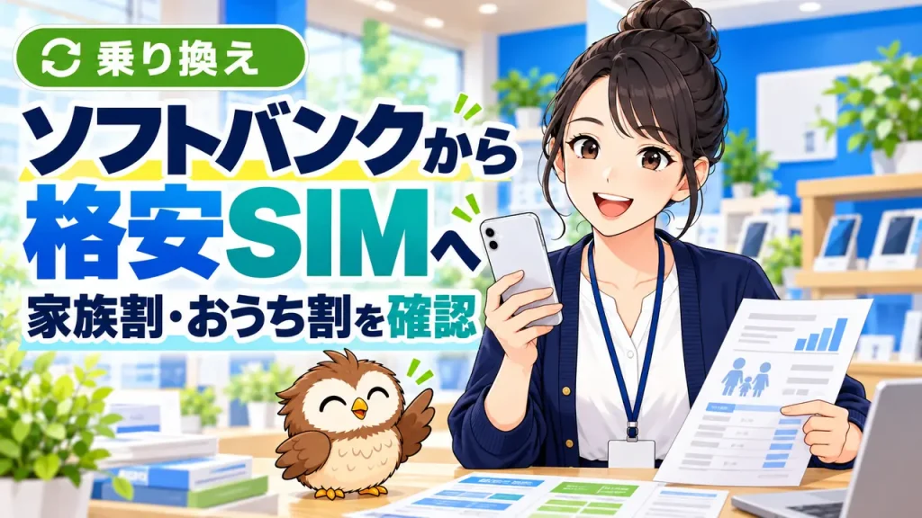 ソフトバンクから格安SIMへ乗り換える前に家族割とおうち割を確認するイラスト
